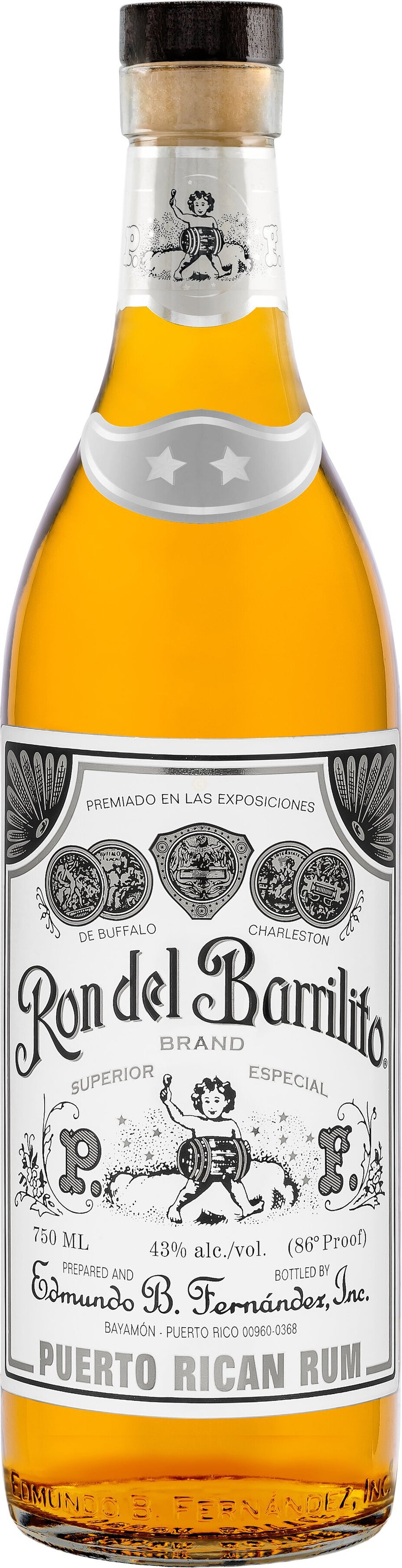 Ron del Barrilito 2 Star Puerto Rican Rum 43% ABV 750mL