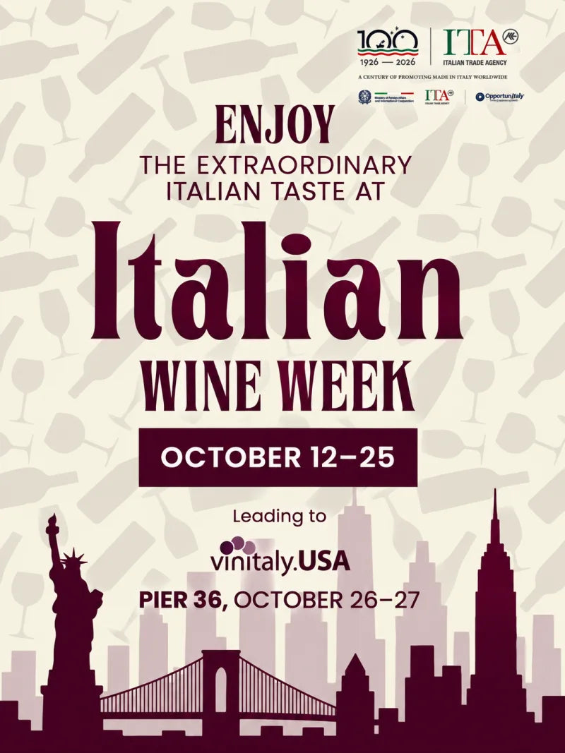 Italian Wine Week poster, October 12-25, leading to Vinitaly USA at Pier 36 on October 26-27